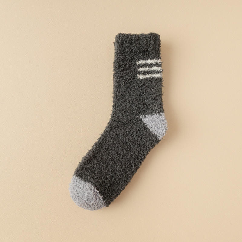 Thick Warm Winter Fluffy Fuzzy Socks Grey Argyle Outdoor Kitted Thick Crew Men fuzzy ankle crew Socks