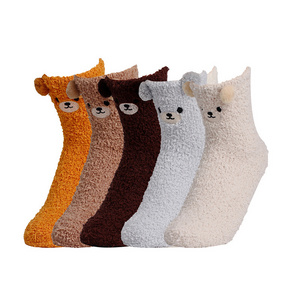 Coral fleece socks women's popular carpet and velvet winter cute bear thickened floor sleeping fuzzy socks