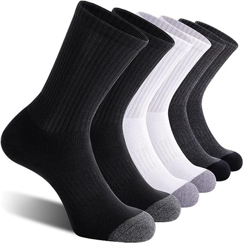 Wholesale Black White designer custom logo Cotton Sports Socks Autumn Winter Crew Socks Men