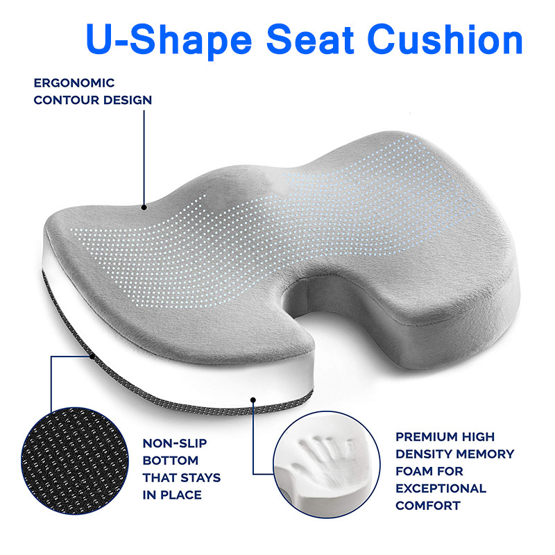 Gel Memory Foam Seat Cushion for Orthopedic Coccyx Sciatica Tailbone and Lower Back Pain Relief