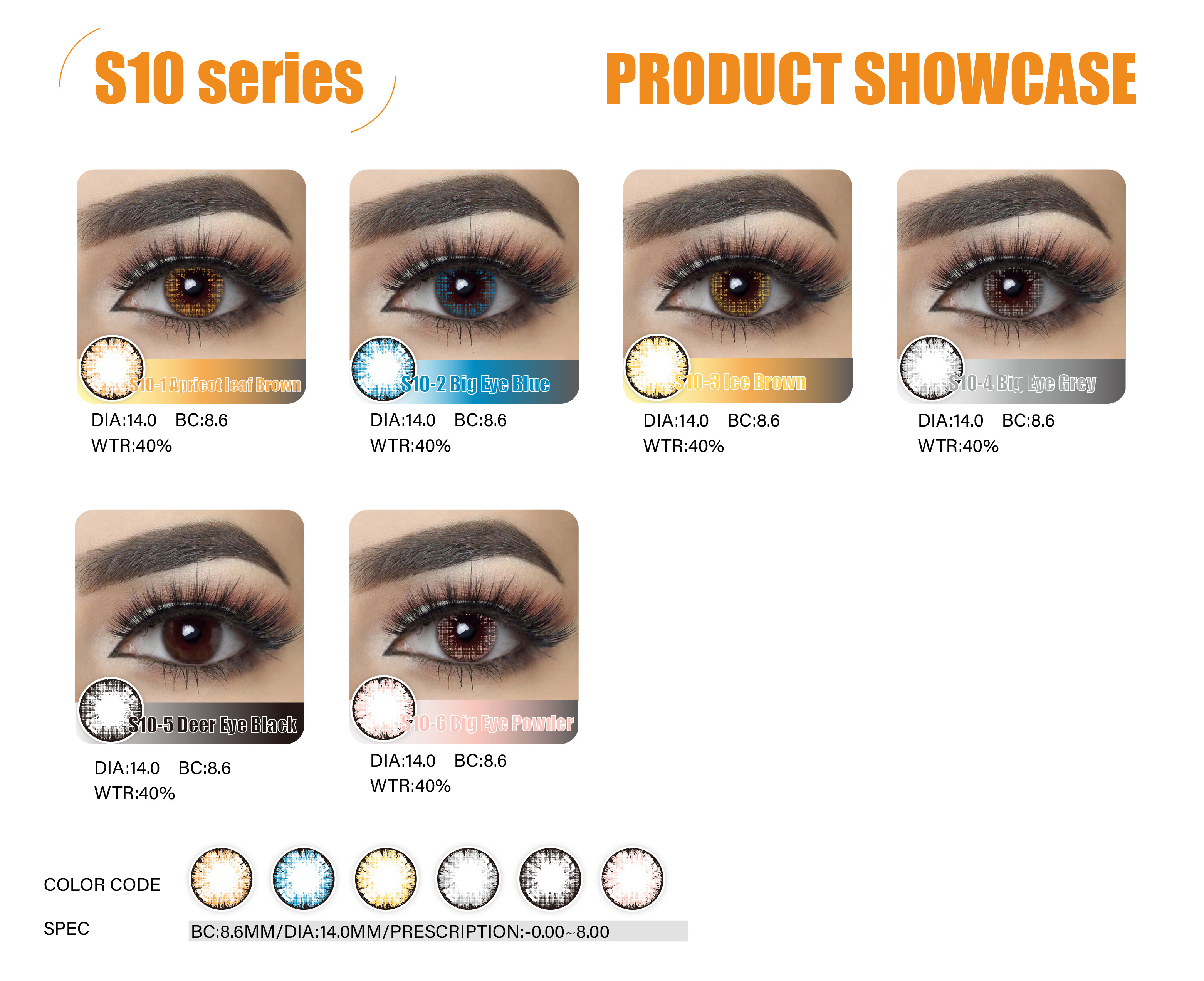 S10 Hot Sale Colour Contact Lenses, Wholesale High Quality Colour Clear Hydrogel Contact Lenses