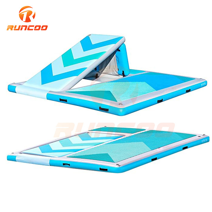 Convertible Water Mat Portable Platform 6 to 10 Foot Floats Floating Inflatable Dock With Slide