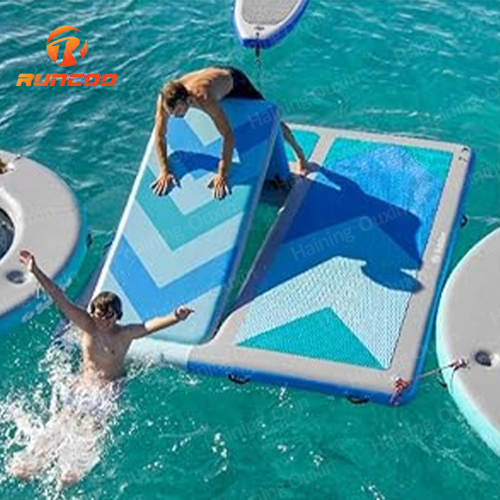 Convertible Water Mat Portable Platform 6 to 10 Foot Floats Floating Inflatable Dock With Slide