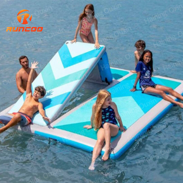 Convertible Water Mat Portable Platform 6 to 10 Foot Floats Floating Inflatable Dock With Slide