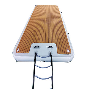 Teak Drop stitch inflatable floating pontoon dock swimming fishing water platform with ladder