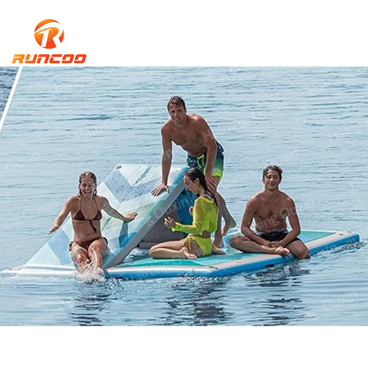 Convertible Water Mat Portable Platform 6 to 10 Foot Floats Floating Inflatable Dock With Slide