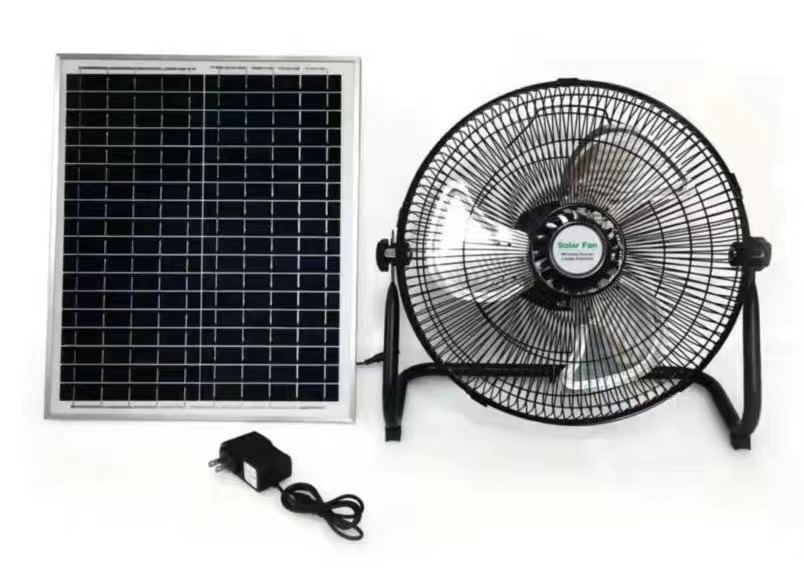 AC/DC Operation Metal Grill 12 Inches 3 Blades Rechargeable Home Solar high air-flow solar fan with solar panel