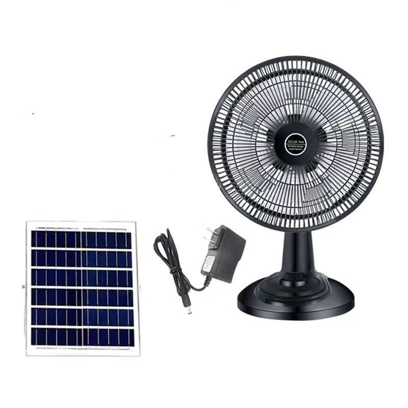 AC/DC Operation Metal Grill 12 Inches 3 Blades Rechargeable Home Solar high air-flow solar fan with solar panel