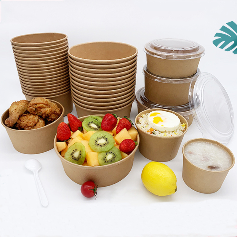 Custom Logo Eco-friendly Disposable Kraft Paper Bowl Packaging Hot Soup Paper Ramen Noodle Bowl