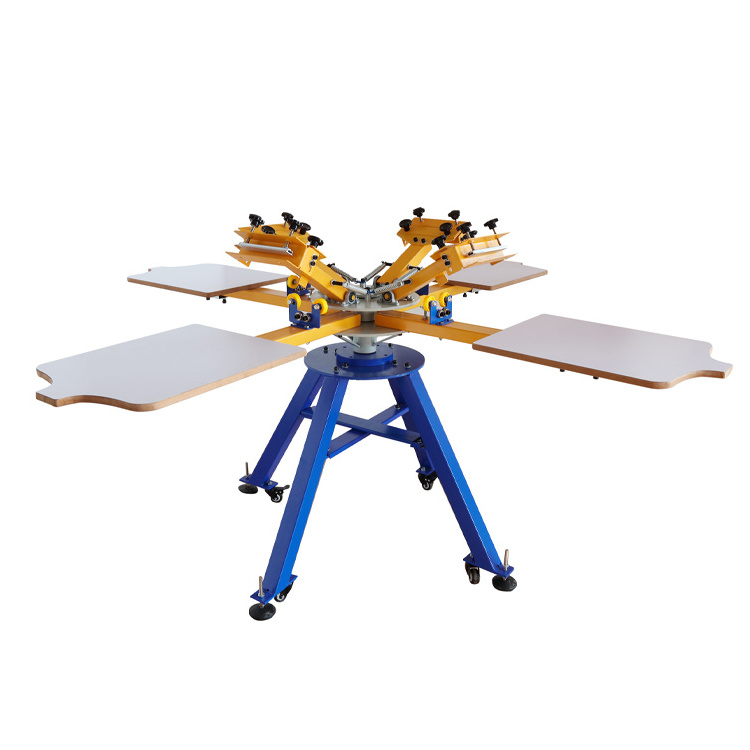 High Quality 4 Station Semi Auto 4 Color Rotary T Shirt Silk Screen Printing Machine Price