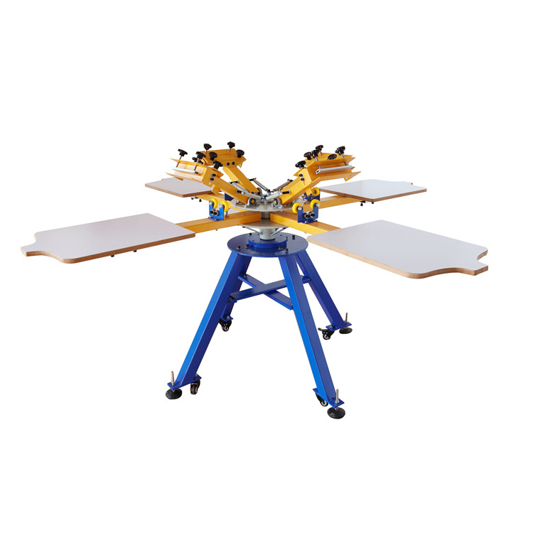 High Quality 4 Station Semi Auto 4 Color Rotary T Shirt Silk Screen Printing Machine Price