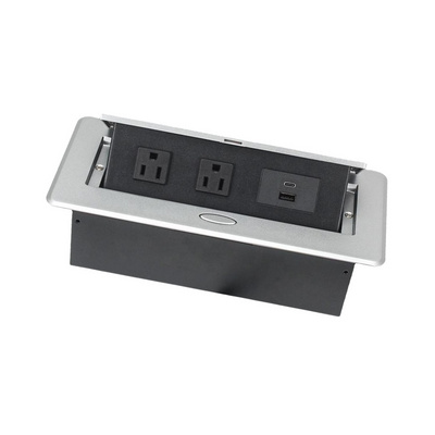 US desktop socket hidden silver usb tabletop electrical plug power socket box Indonesia slow lift pop up EU desktop socket