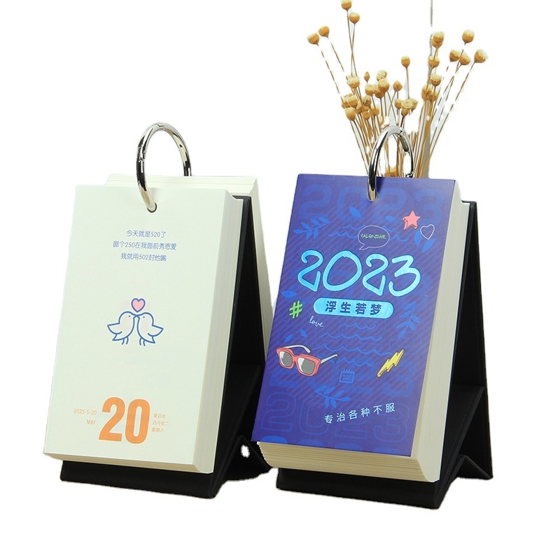 OEM Style Binding 2023 Custom Spiral Desk Calendar Printing Full Color Table Calendar