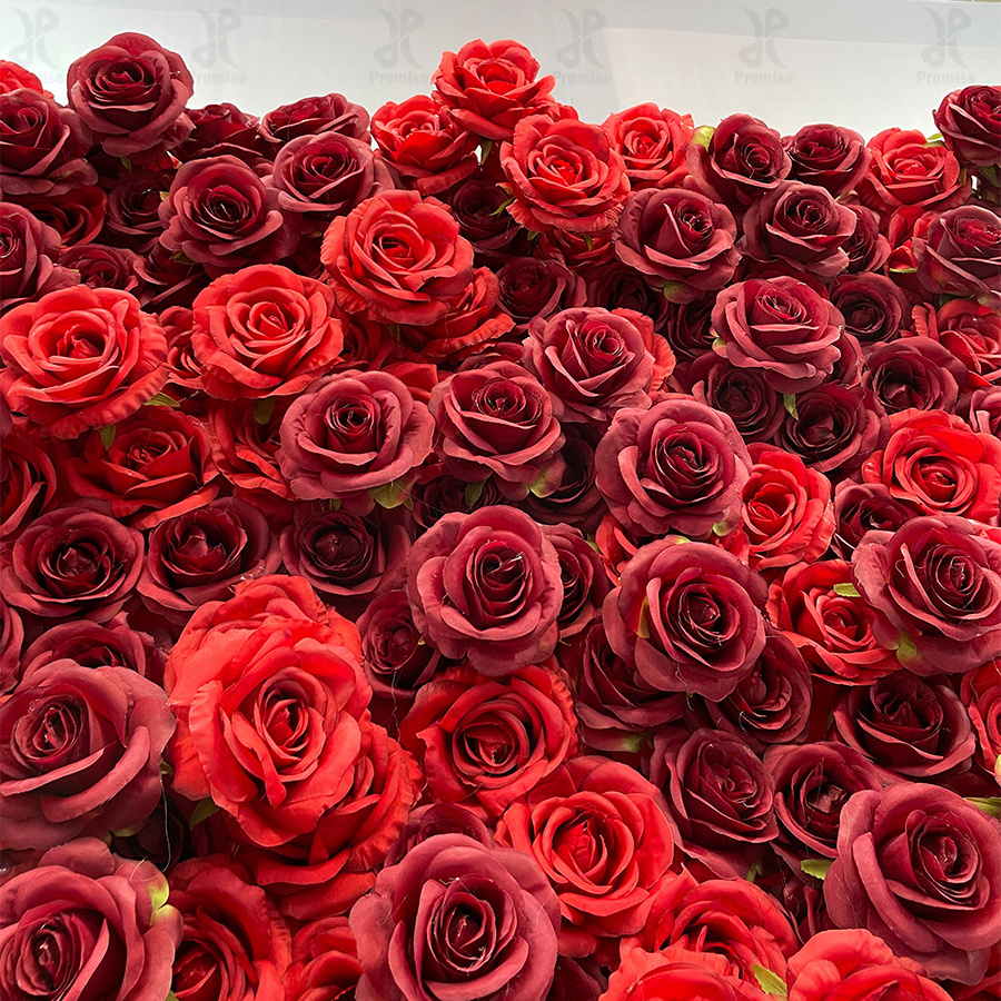 Promise Oem 8*8ft Cloth 3D 5D Roll Up Flowers Backdrop Wedding Rose Backdrop Fabric Floral Wall Panel WED red Flower Wall