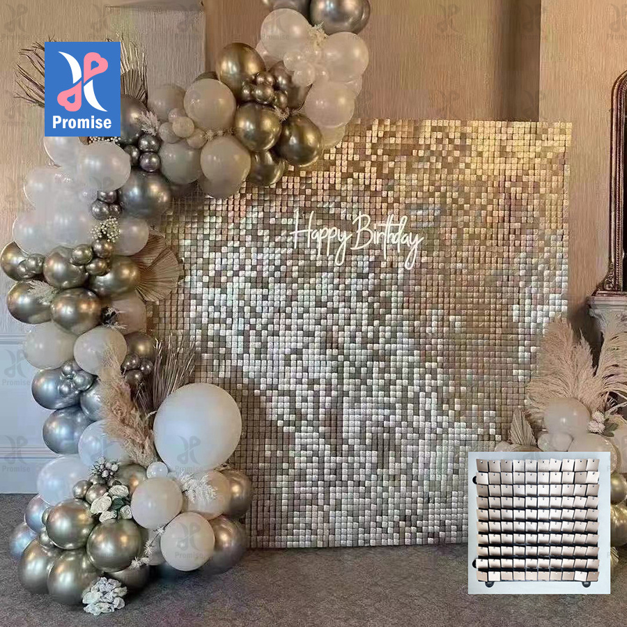 Promise Stunning Iridescent Gold Mirror Sequin Shimmer Wall Backdrop