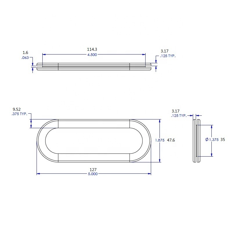 Same Day Delivery Stock 1.375*4.5 inch Oval Rubber Grommet for Metal Edge Protector