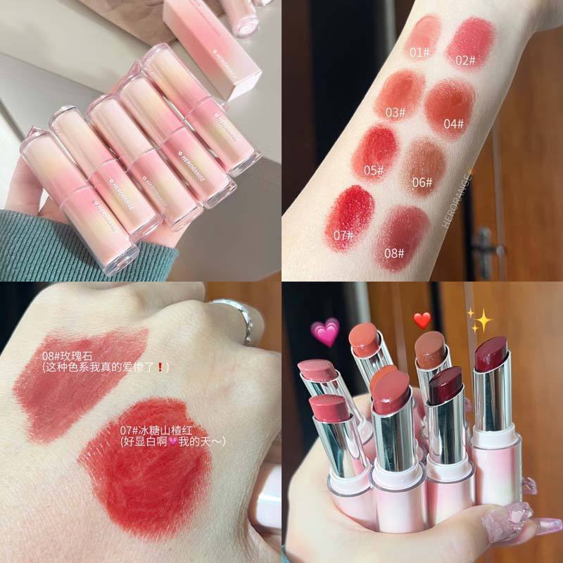 Water Glossy Lipstick Moisturizing Mirror Pink Tube Lip Stick Makeup Gift Lip Jelly pink packing 8 colors optional