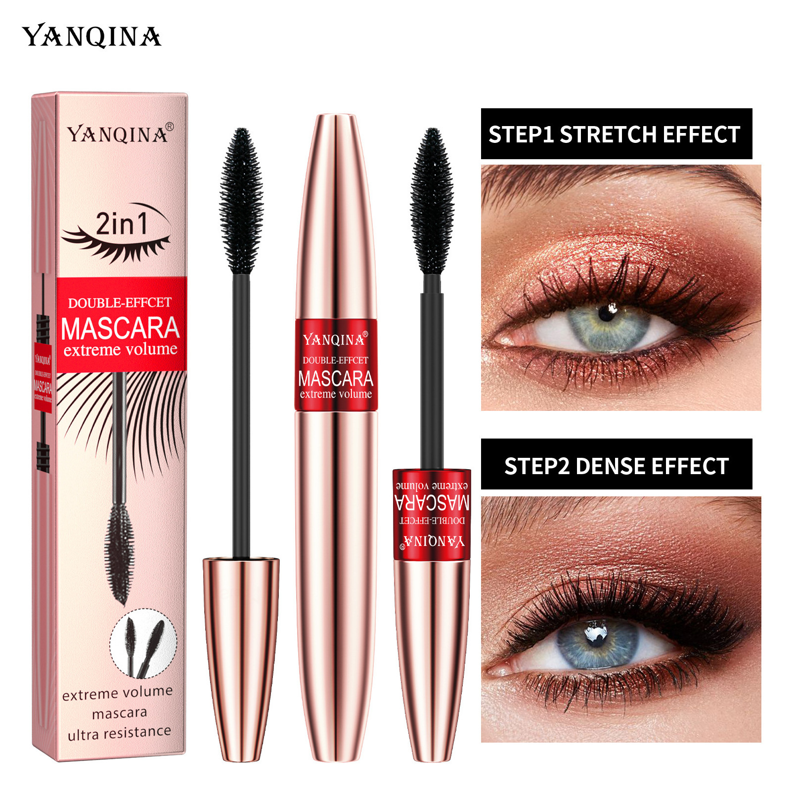 Customizable Label Double-effect Thick Curling Mascara Two-Head Makeup No Fading  Waterproof Long-lasting Lash Growth Mascara