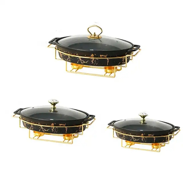 Nordic Style Marble Design Oval Serving Dish Food Warmer Chafing Dish