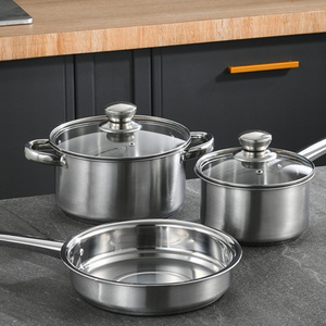 3 Pieces Kitchen Cookware Set Pots and Pans Kitchen Accessories Tools Cookware Set Triply Stainless Steel Cookware