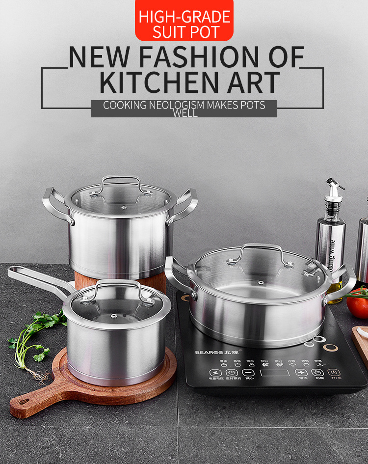 High Quality stainless steel induction or gas kitchen cooking pot pans frying pan cookware set casserole insulated