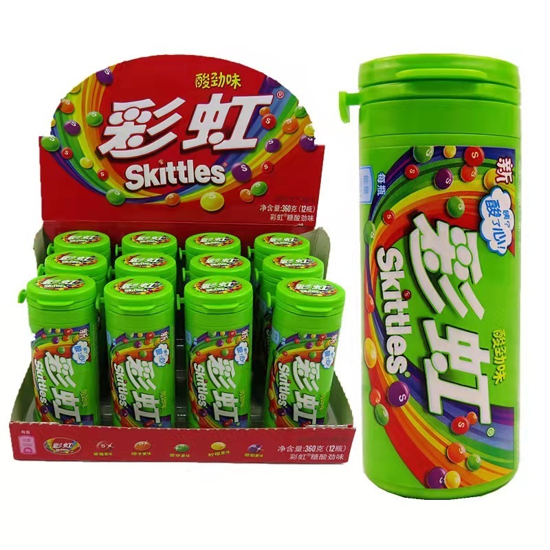 China Hot Selling Sweet 30g Exotic Snacks Candy Toys Multicolor Mixed Fruit Flavor Skittless Glue Free Chocolate Fruit Candies