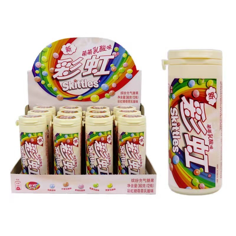 China Hot Selling Sweet 30g Exotic Snacks Candy Toys Multicolor Mixed Fruit Flavor Skittless Glue Free Chocolate Fruit Candies