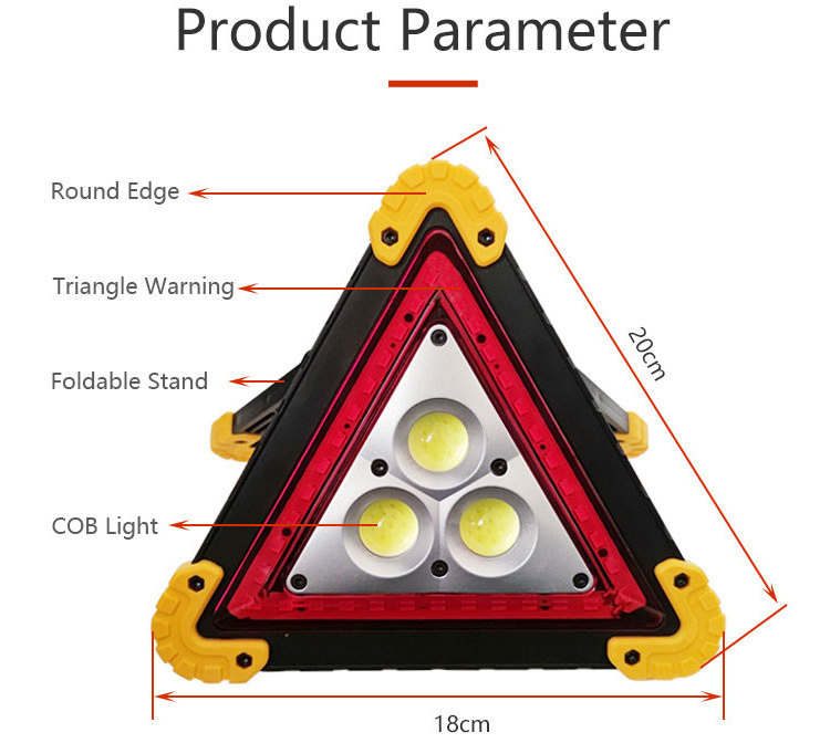 Portable 4 different light mode reflective red vehicles emergency triangle led flashing warning strobe lights