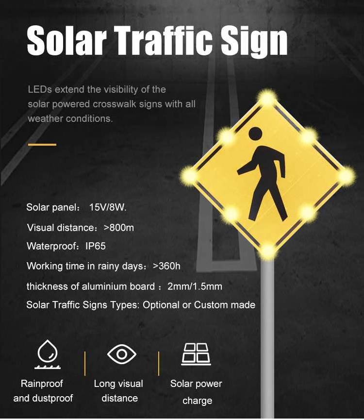 School zone crossings pedestrian crosswalks solar powered warning road signs