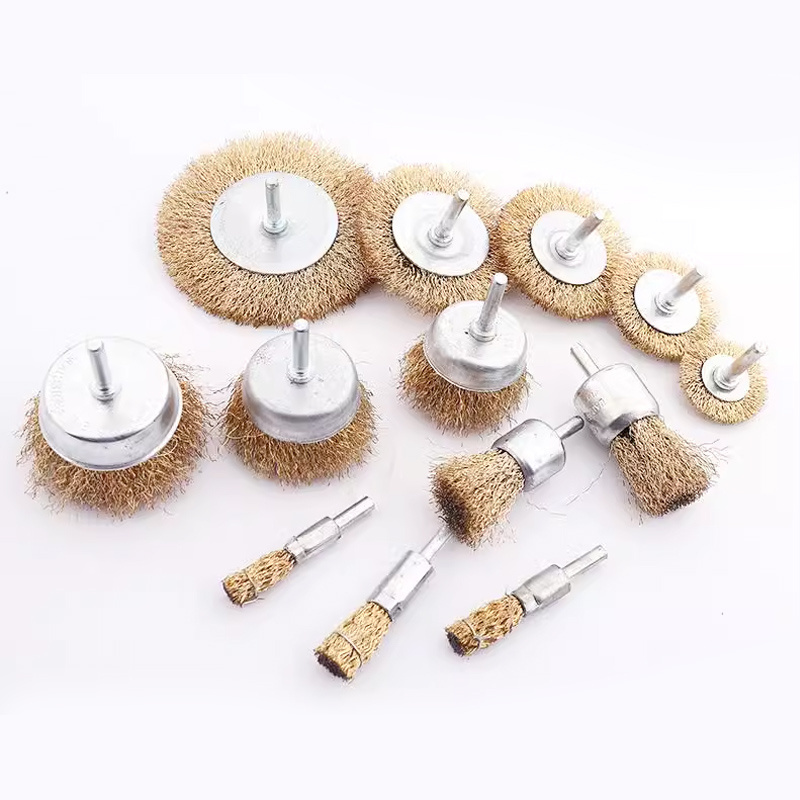 Brass Coated Shaft-mounted Crimped Wire Cup Brush & Flat Brush & End Brush For Removing Rust/corrosion/paint