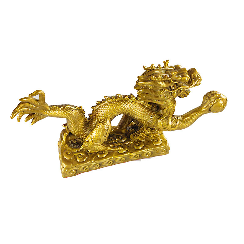 Chinese traditional lucky handicraft dragon products ornaments fengshui statue brass golden dragon ornaments with high