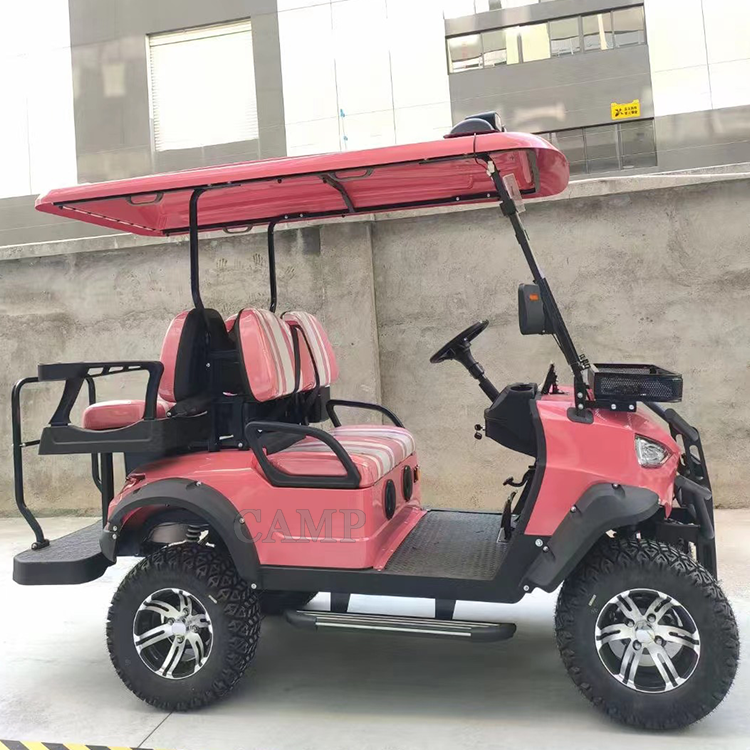 CAMP Pink New Design 4 Seats Battery Powered Electrical Golf Cart Lifted 48v 5kw Battery Lithium Club Car