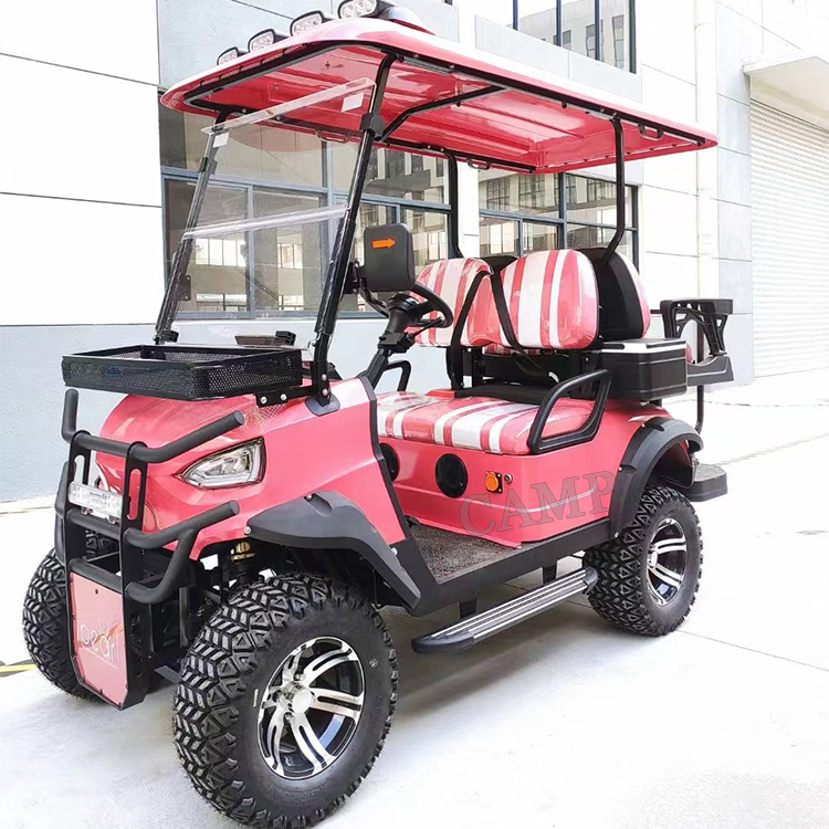 CAMP Pink New Design 4 Seats Battery Powered Electrical Golf Cart Lifted 48v 5kw Battery Lithium Club Car