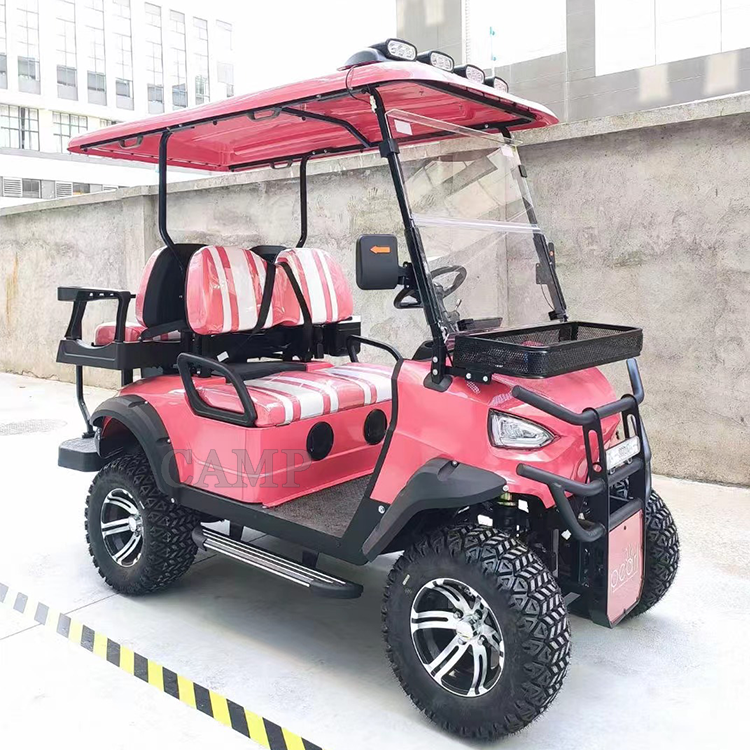 CAMP Pink New Design 4 Seats Battery Powered Electrical Golf Cart Lifted 48v 5kw Battery Lithium Club Car