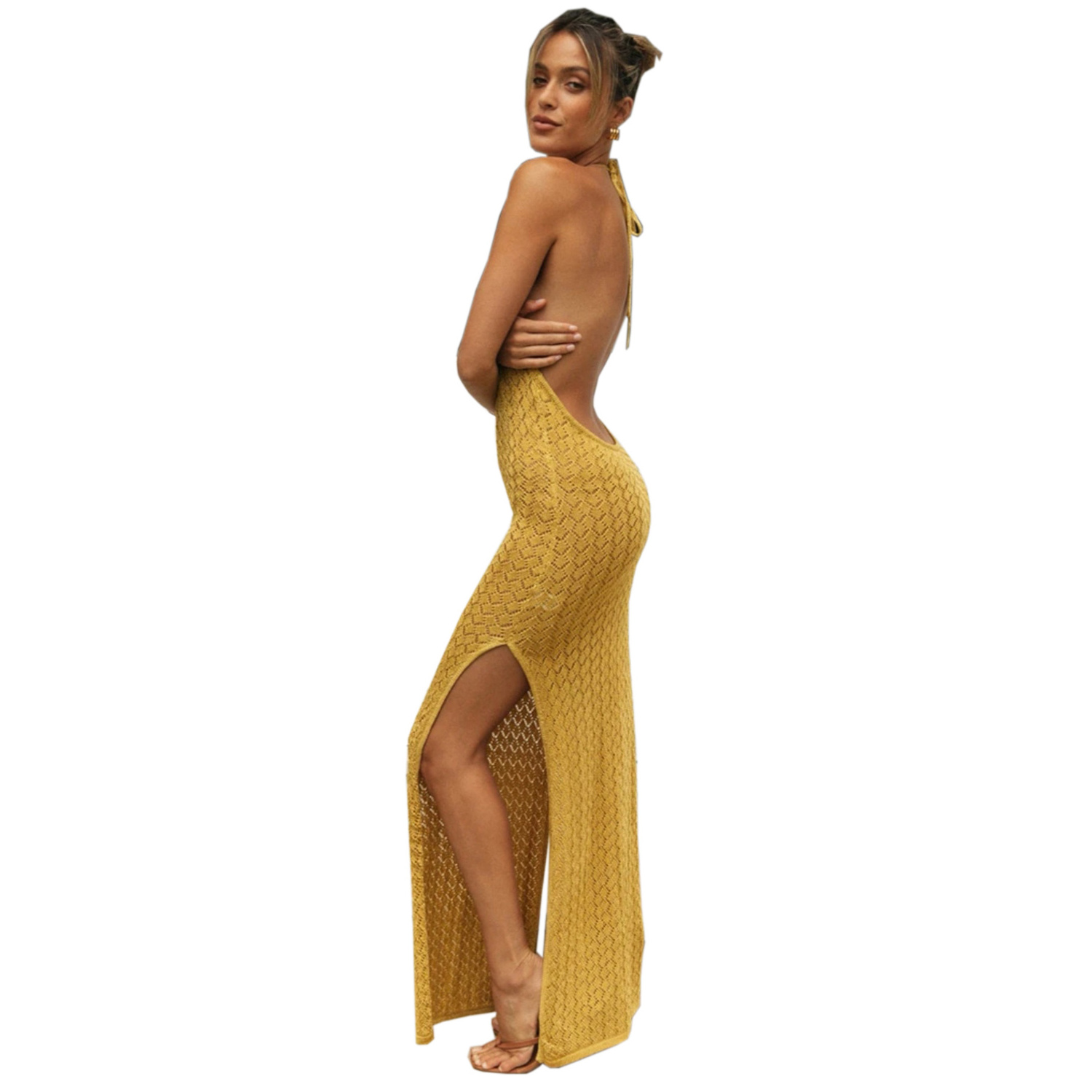 New Popular And Fashionable Elegant Sexy Open Back Slit Long Suspended Dress For Women