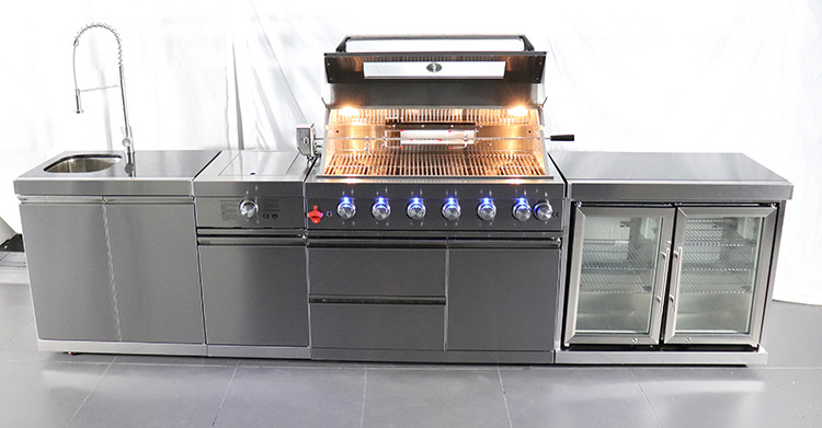 Outdoor Kitchen Free Standing Stainless Steel Commercial Kitchen Cabinet Barbecue BBQ Gas Grill