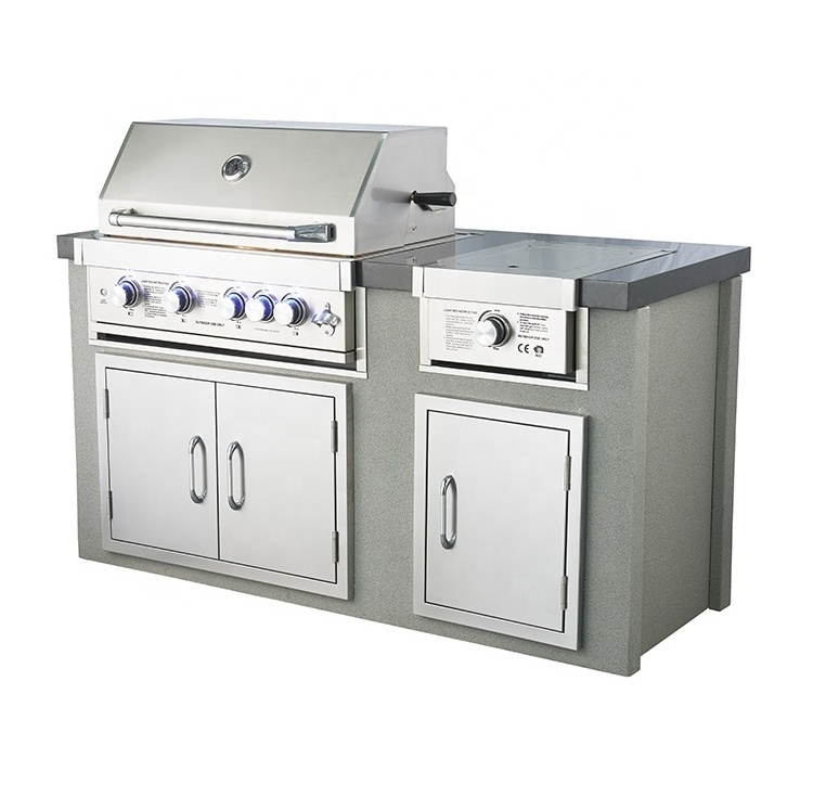 CE european 6 burners grill cabinets with refrigerator stainless steel built in gas bbq grills full set Islands outdoor kitchen