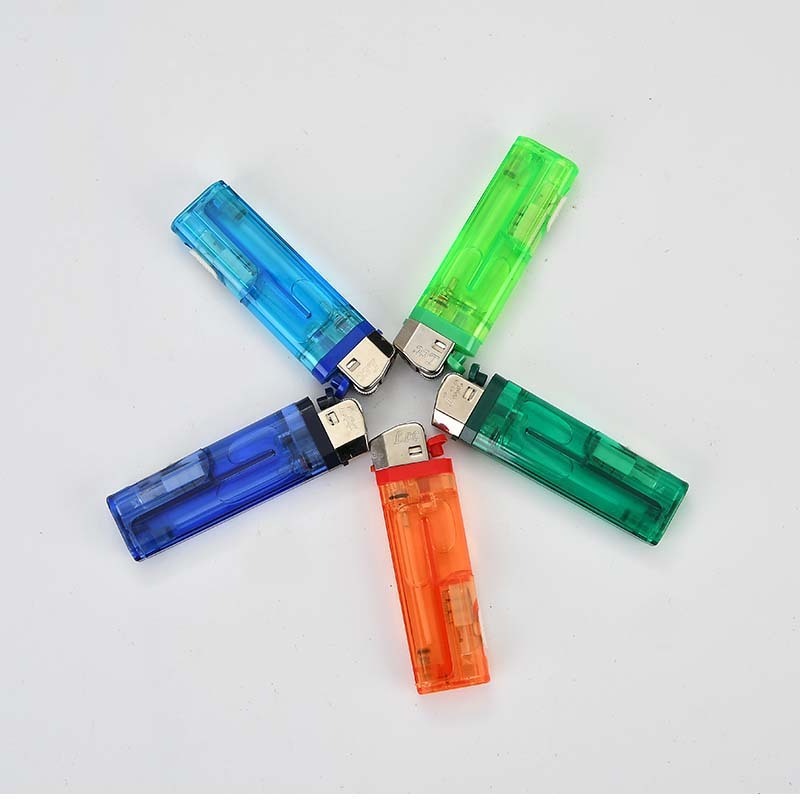 flint wheel led transparent plastic custom refillable butan  gas lighter