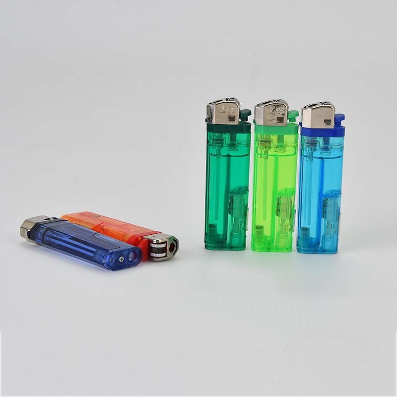 flint wheel led transparent plastic custom refillable butan  gas lighter