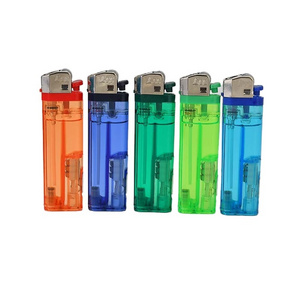 flint wheel led transparent plastic custom refillable butan  gas lighter