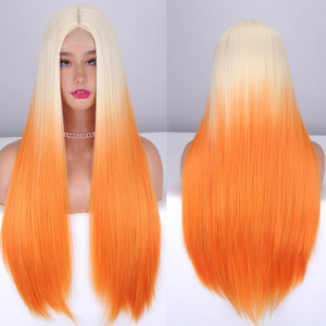 Synthetic Wig Brown Highlight Blonde Color Long straight Hair orange color two tone High Quality Wig