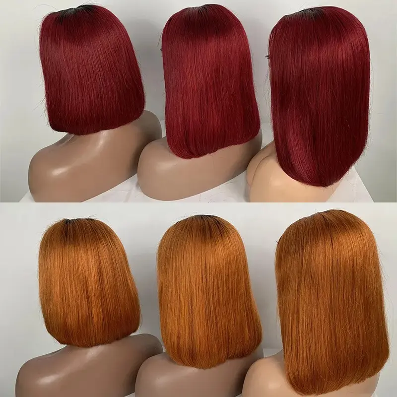 Wholesale raw brazilian indian lace frontal human hair bob wig preplucked 99j 350 p4/30 color short bob wigs for women