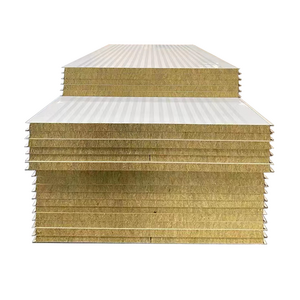 Double-sided metal panel/ Rock wool composite roofing panel /fire insulation /cold room, Workshop warehouse wall insulation