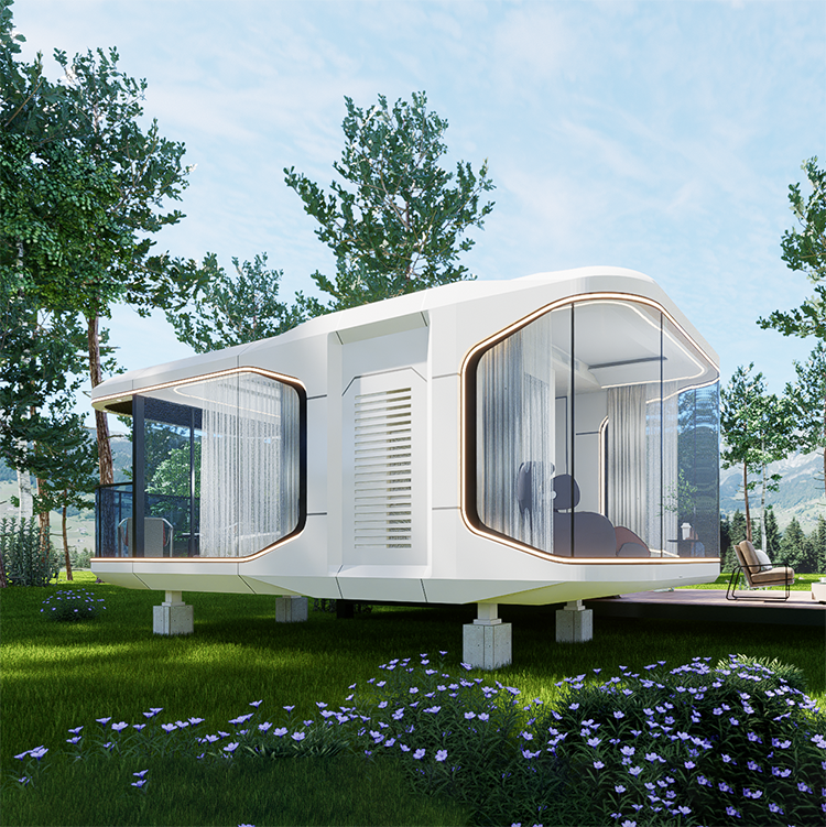 solar powered space capsule house with balcony