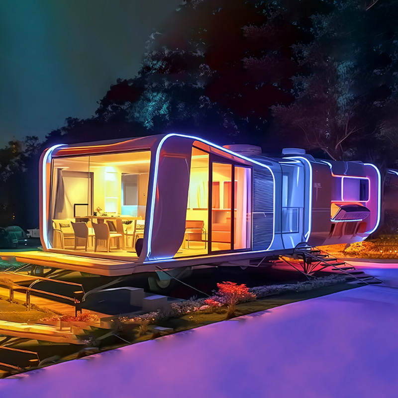 solar powered space capsule house with balcony