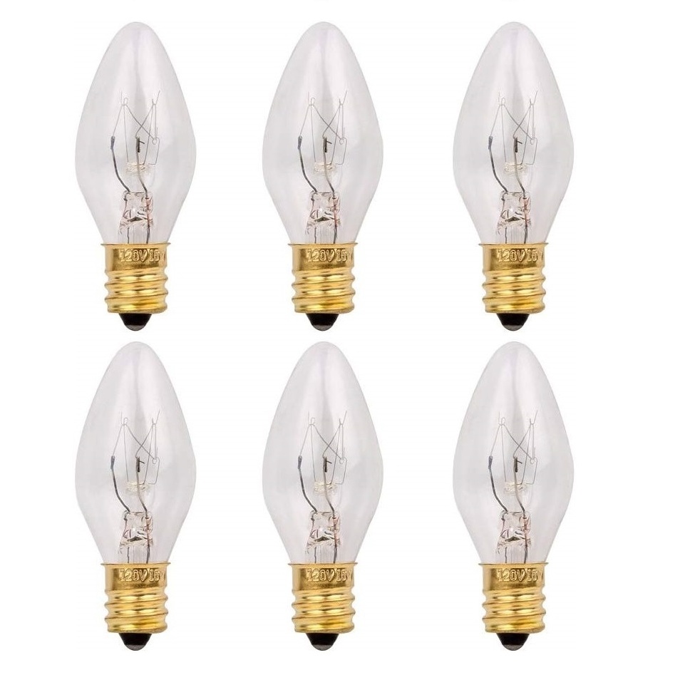 6 Pack C7 Christmas String Light Replacement Light Bulb E12 Candelabra Base 4W 5W 7W 10W 15W Night Light Clear Incandescent Bulb