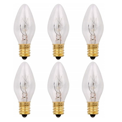 6 Pack C7 Christmas String Light Replacement Light Bulb E12 Candelabra Base 4W 5W 7W 10W 15W Night Light Clear Incandescent Bulb