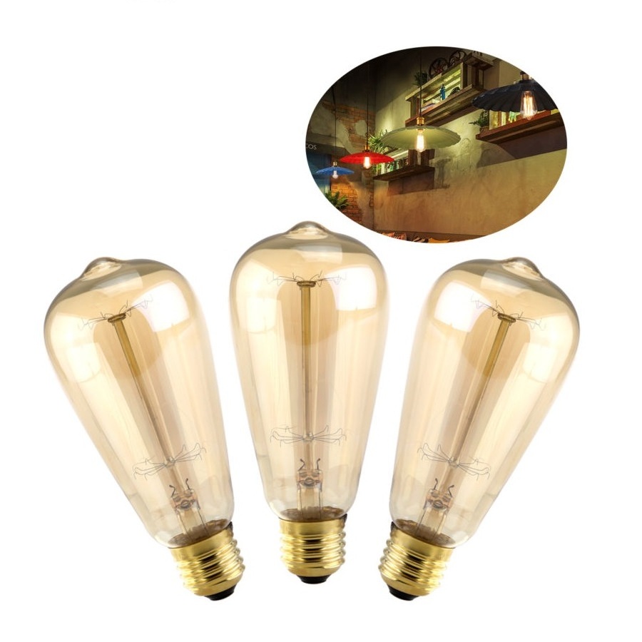 6 Pack Dimmable Edison Style Squirrel Cage Filament Light Bulbs E26 120V ST64 40 Watt 60 Watt Incandescent Bulb Edison Lamp