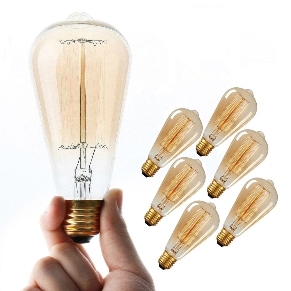 6 Pack Dimmable Edison Style Squirrel Cage Filament Light Bulbs E26 120V ST64 40 Watt 60 Watt Incandescent Bulb Edison Lamp