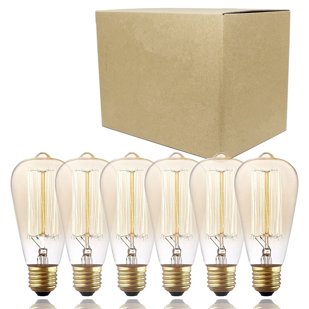 6 Pack Dimmable Edison Style Squirrel Cage Filament Light Bulbs E26 120V ST64 40 Watt 60 Watt Incandescent Bulb Edison Lamp